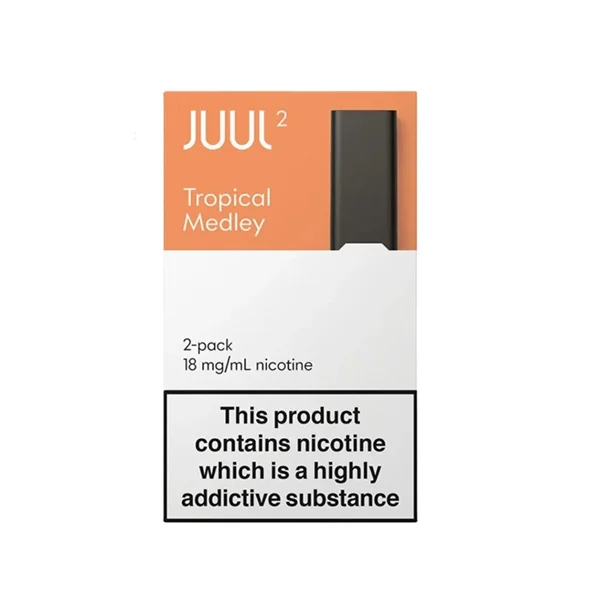 JUUL 2 Tropical Medley Pods UK UAE JUUL 2 Tropical Medley prefilled nicotine salt pods pack