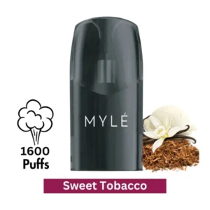 Home 45 MYLE V5 Sweet Tobacco prefilled nicotine salt pods pack showing two replacement cartridges